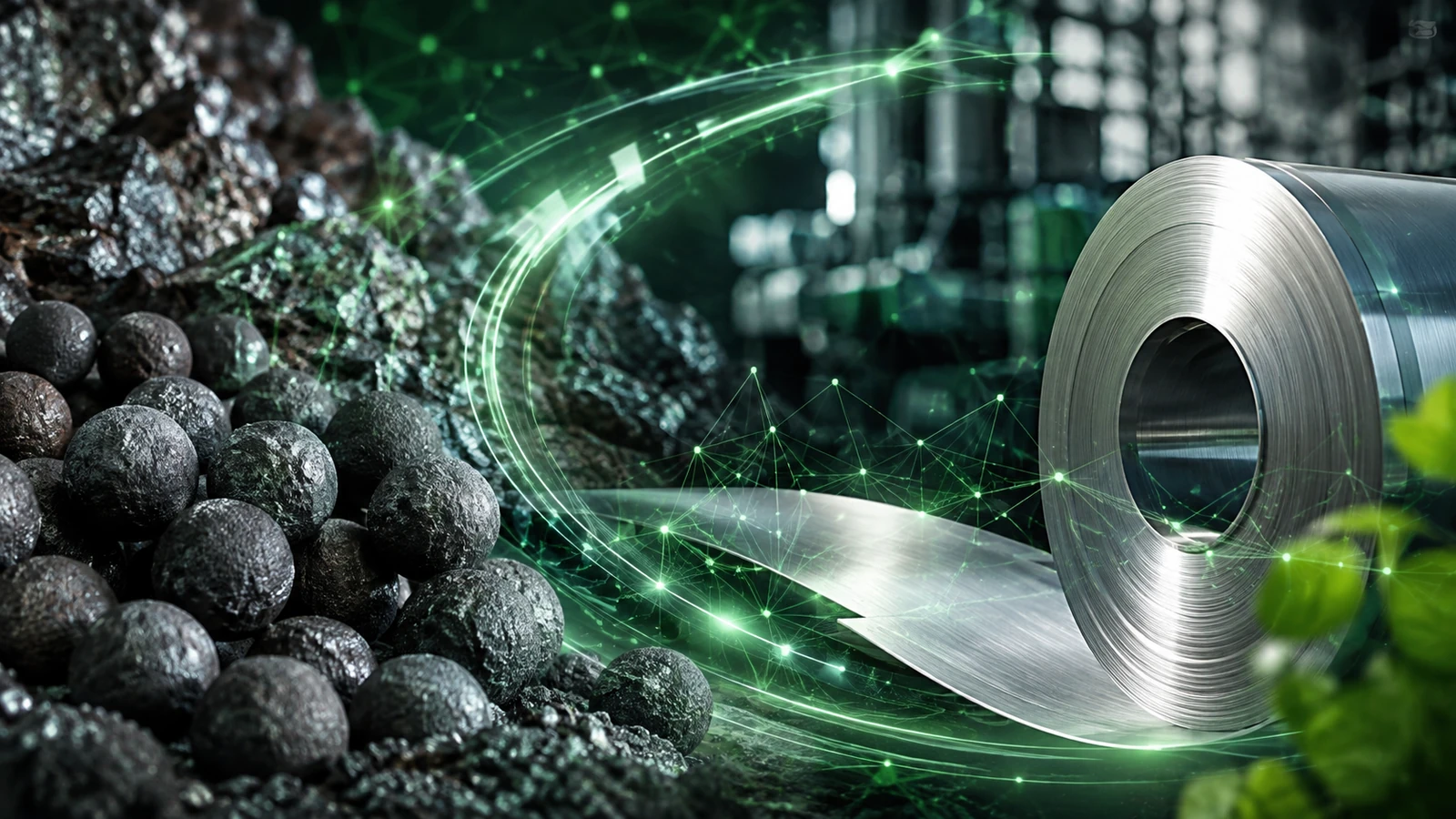 Circular steel material flow from iron ore and DRI to rolled steel with a green digital data loop