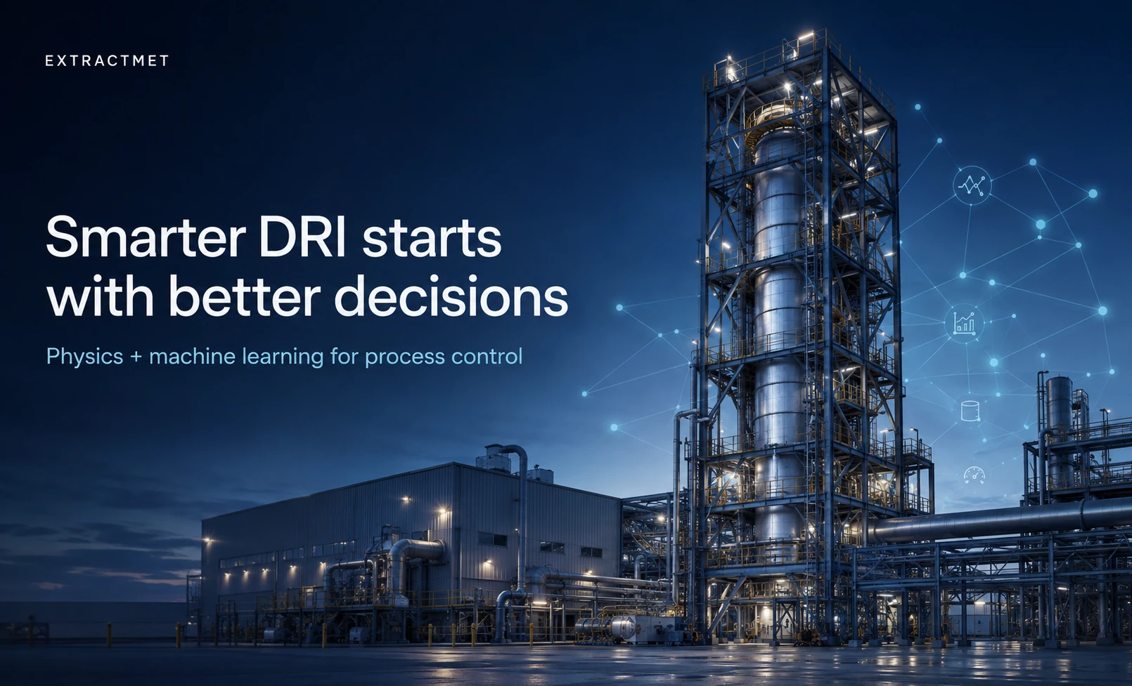 Conceptual gas-based direct reduction plant with a digital sensor overlay